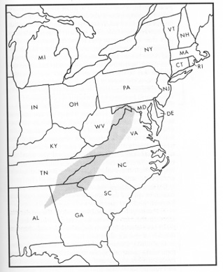coverage map Wildflowers of the Southern Mountains by Richard M. Smith